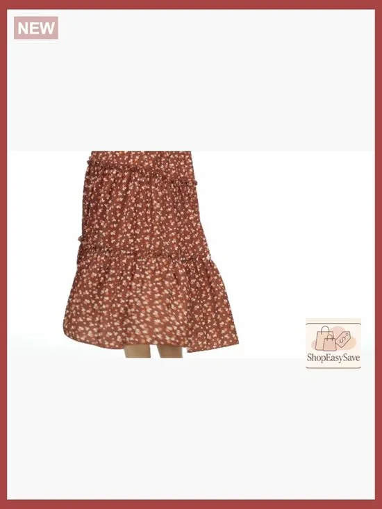 Boho Floral Midi Dress with Puff Sleeves Smocked Waist and Pockets - Picture 7 of 7